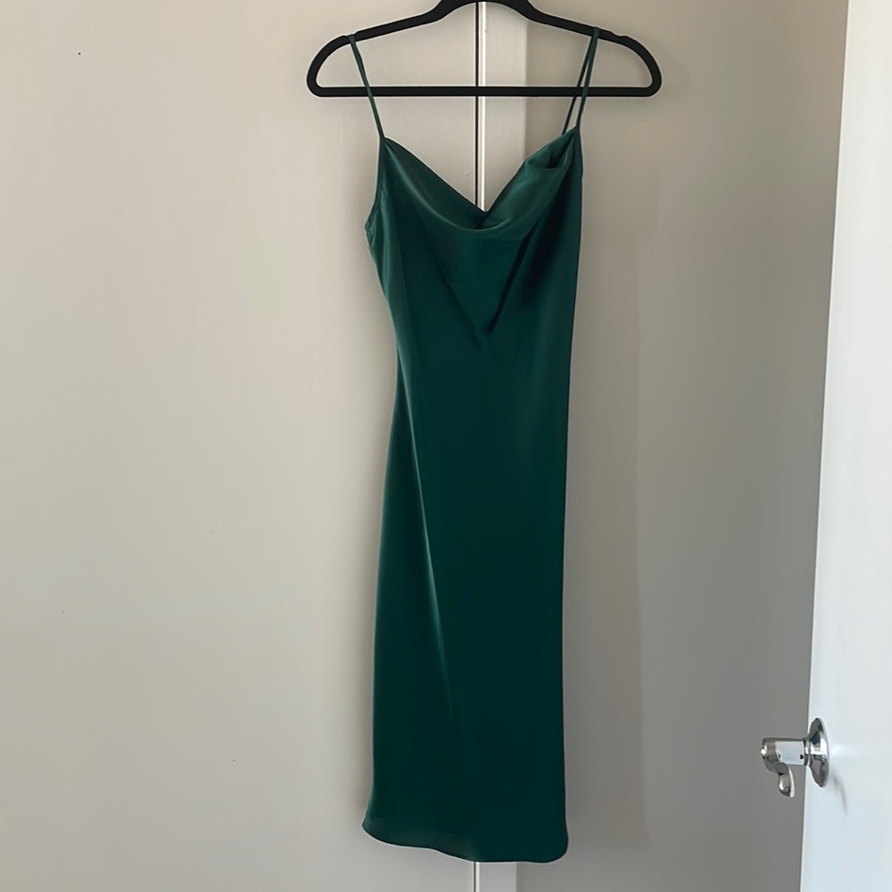 MIDI SATIN SLIP DRESS WITH SPAGHETTI STRAPS